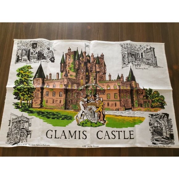Glamis Castle Print Cloth Kitchen Tea Towel All Linen Wall Hanging Vintage Decor - Picture 1 of 11